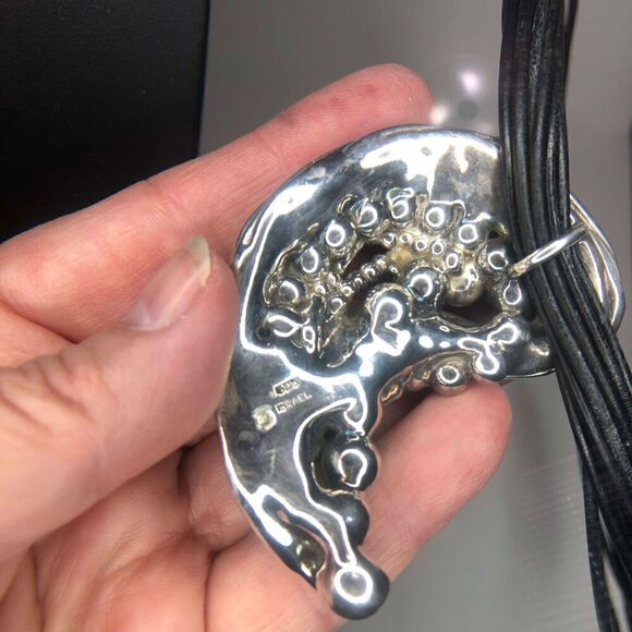 847 Vtg Mid Century Modern Brutalist 925 Sterling Silver Pendant Necklace Isreal - Picture 2 of 3